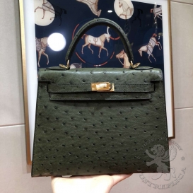 Hermes Kelly Ostrich 25cm Vert Bengale 6L PHS