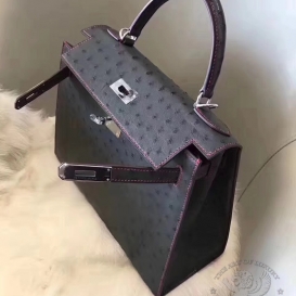 Hermes Kelly Ostrich 28cm Graphite 88 FHS