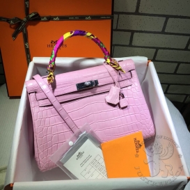 Hermes Kelly 32cm Crocodile Niloticus Matte Retourne(souple) Pink