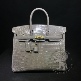 Hermes Birkin Crocodile Shiny Alligator 25cm Etoupe 18
