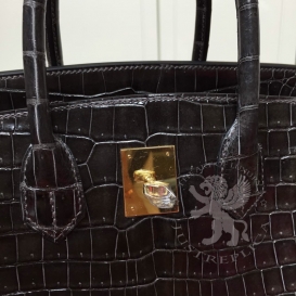 Hermes Birkin Crocodile Shiny Porosus Black 30cm