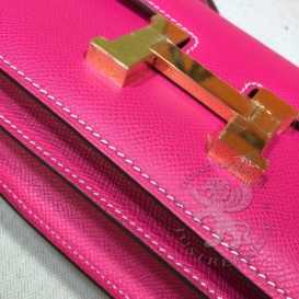 Hermes Constance Epsom 18cm Double Gusset Rose Tyrien