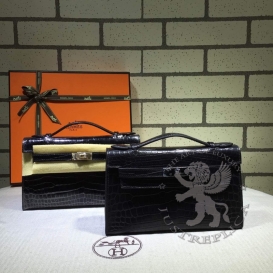 Hermes Kelly Pochette 22cm Crocodile Niloticus SoBlack
