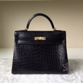 Hermes Kelly Crocodile Matte Niloticus 32cm Black
