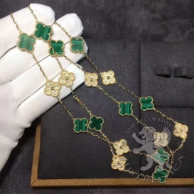 Van Cleef Arpels Necklace Vintage Alhambra Malachite and Diamonds 20 motifs