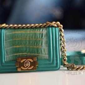 Chanel Boy Crocodile 20cm Green