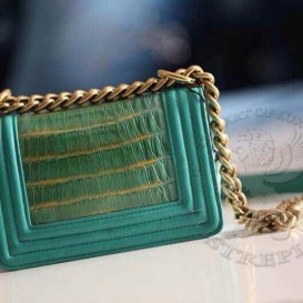 Chanel Boy Crocodile 20cm Green