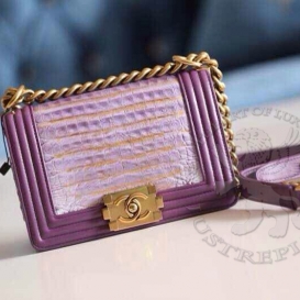 Chanel Boy Crocodile 20cm Purple