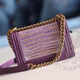 Chanel Boy Crocodile 20cm Purple