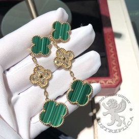 Van Cleef Arpels Earrings Magic Alhambra Malachite 24D 3 motifs