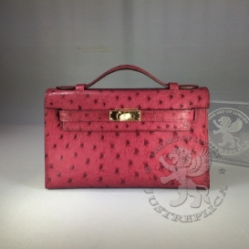 Hermes Kelly Pochette 22cm Ostrich Indian Red