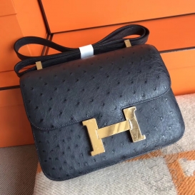 Hermes Constance Ostrich 23cm Black