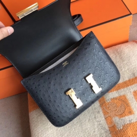 Hermes Constance Ostrich 23cm Black