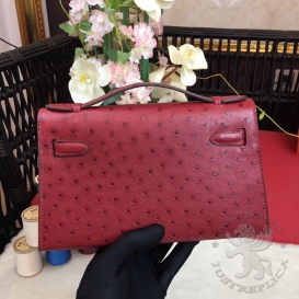 Hermes Kelly Pochette 22cm Ostrich Rubis B5 PHS