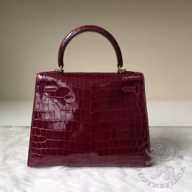 Hermes Kelly Crocodile Shiny Niloticus 25cm F5 Bourgogne