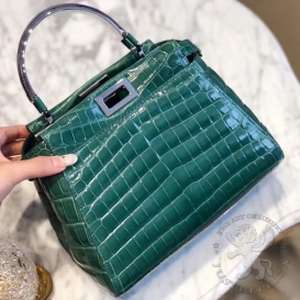 Fendi Peekaboo 23cm Crocodile Green Metal Handle