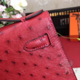 Hermes Kelly Pochette 22cm Ostrich Rouge Casaque Q5 PHS