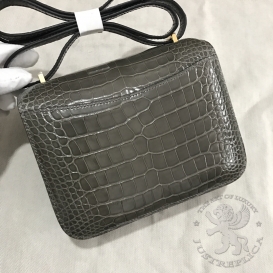Hermes Constance Crocodile Shiny Alligator 18cm Etoupe