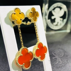 Van Cleef Arpels Earrings Magic Alhambra Carnelian Tiger Eye 2 motifs