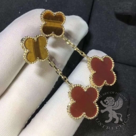 Van Cleef Arpels Earrings Magic Alhambra Carnelian Tiger Eye 2 motifs