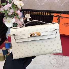 Hermes Kelly Pochette 22cm Ostrich Parchemin 3C PHS