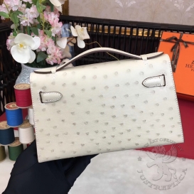 Hermes Kelly Pochette 22cm Ostrich Parchemin 3C PHS