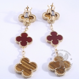Van Cleef Arpels Earrings Alhambra Carnelian Tiger Eye 3 motifs