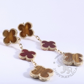 Van Cleef Arpels Earrings Alhambra Carnelian Tiger Eye 3 motifs