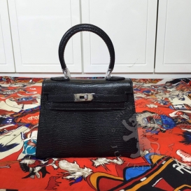 Hermes Kelly Lizard 20cm Black