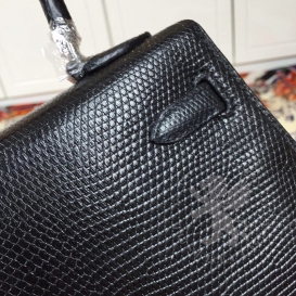 Hermes Kelly Lizard 20cm Black