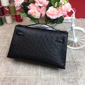 Hermes Kelly Pochette 22cm Ostrich Noir 89 PHS