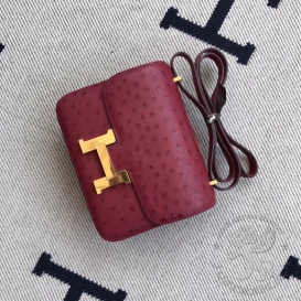 Hermes Constance Ostrich 18cm Rubis B5