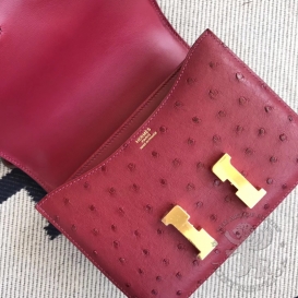 Hermes Constance Ostrich 18cm Rubis B5