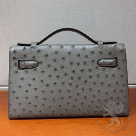 Hermes Kelly Pochette 22cm Ostrich Vert Gris FHS