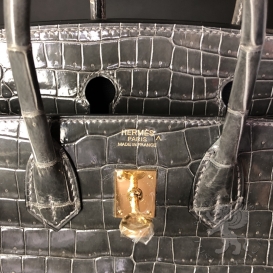 Hermes Birkin 25cm Crocodile Porosus Plomb (8P)