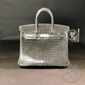 Hermes Birkin 25cm Crocodile Porosus Plomb (8P)