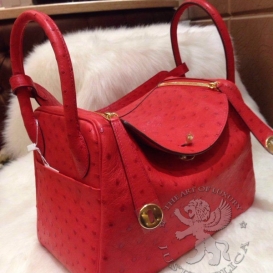 Hermes Lindy Ostrich 30cm Red