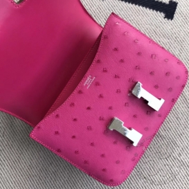 Hermes Constance Ostrich 18cm Rose Sheherazade J5