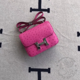 Hermes Constance Ostrich 18cm Rose Sheherazade J5