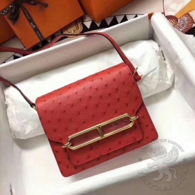 Hermes Roulis Ostrich 19cm Red