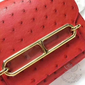 Hermes Roulis Ostrich 19cm Red