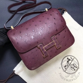Hermes Constance Ostrich 18cm Bordeaux 57