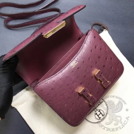 Hermes Constance Ostrich 18cm Bordeaux 57