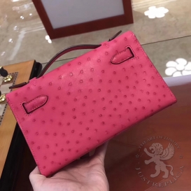Hermes Kelly Pochette 22cm Ostrich Rose Tyrien E5 FHS