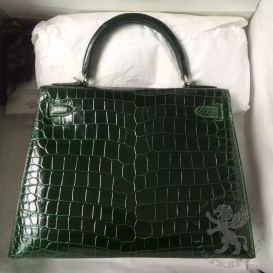 Hermes Kelly Crocodile Shiny Porosus 28cm Vert Emeraude