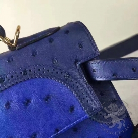 Hermes Kelly Ostrich 32cm Ghillies Electric Blue - Bleu saphir
