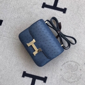 Hermes Constance Ostrich 18cm Bleu Abysse 7K