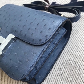 Hermes Constance Ostrich 18cm Bleu Abysse 7K