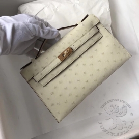 Hermes Kelly Pochette 22cm Ostrich Parchemin 3C FHS