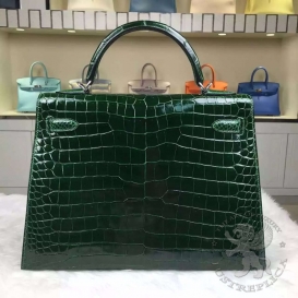 Hermes Kelly Crocodile Shiny Porosus 32cm Vert Foncé 67